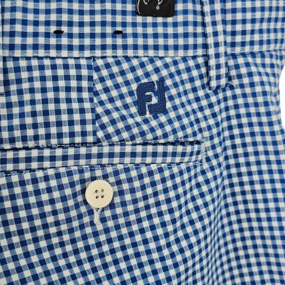 Footjoy Mens Seersucker Check Print Golf Shorts, Blue, White, Size 36 - Picture 2 of 8